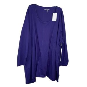 NWT ULLA POPKEN Women’s PURPLE Tunic TOP SZ 36/38 Long Sleeve Peplum